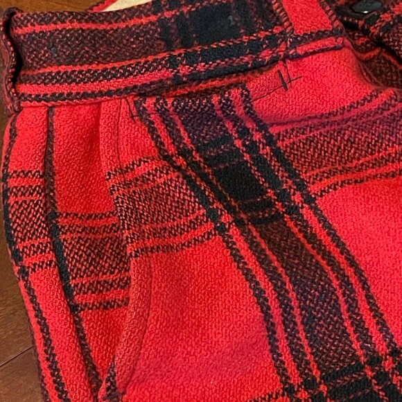 Vintage 1950s Red Plaid Wool Pants Sanforized Rockabilly Button Fly USA flaws - Picture 11 of 15